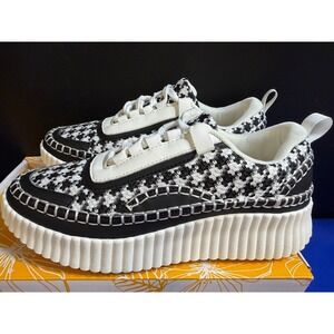 Yellow Box Hartley Black Houndstooth Platform Sneakers Women 7.5 NIB